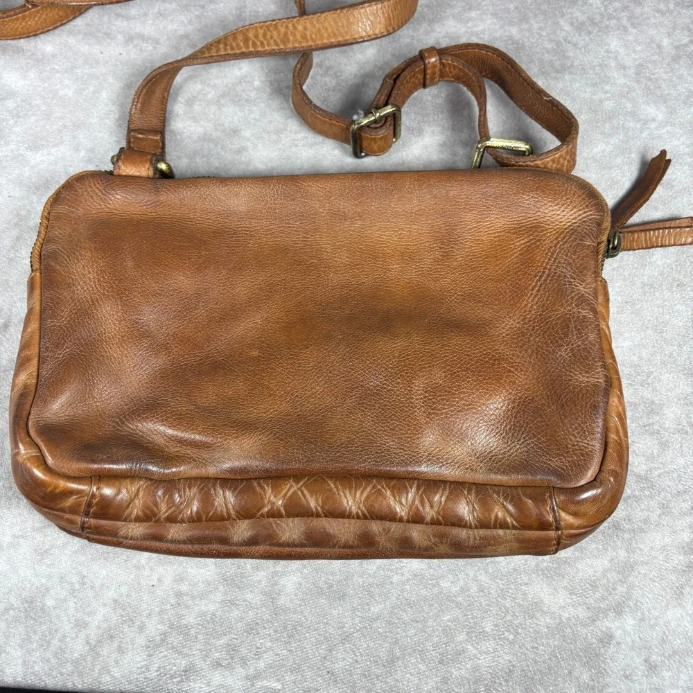 Leather Crossbody Bag Womens Small Brown Whipstitch Braided Boho RN 75343
